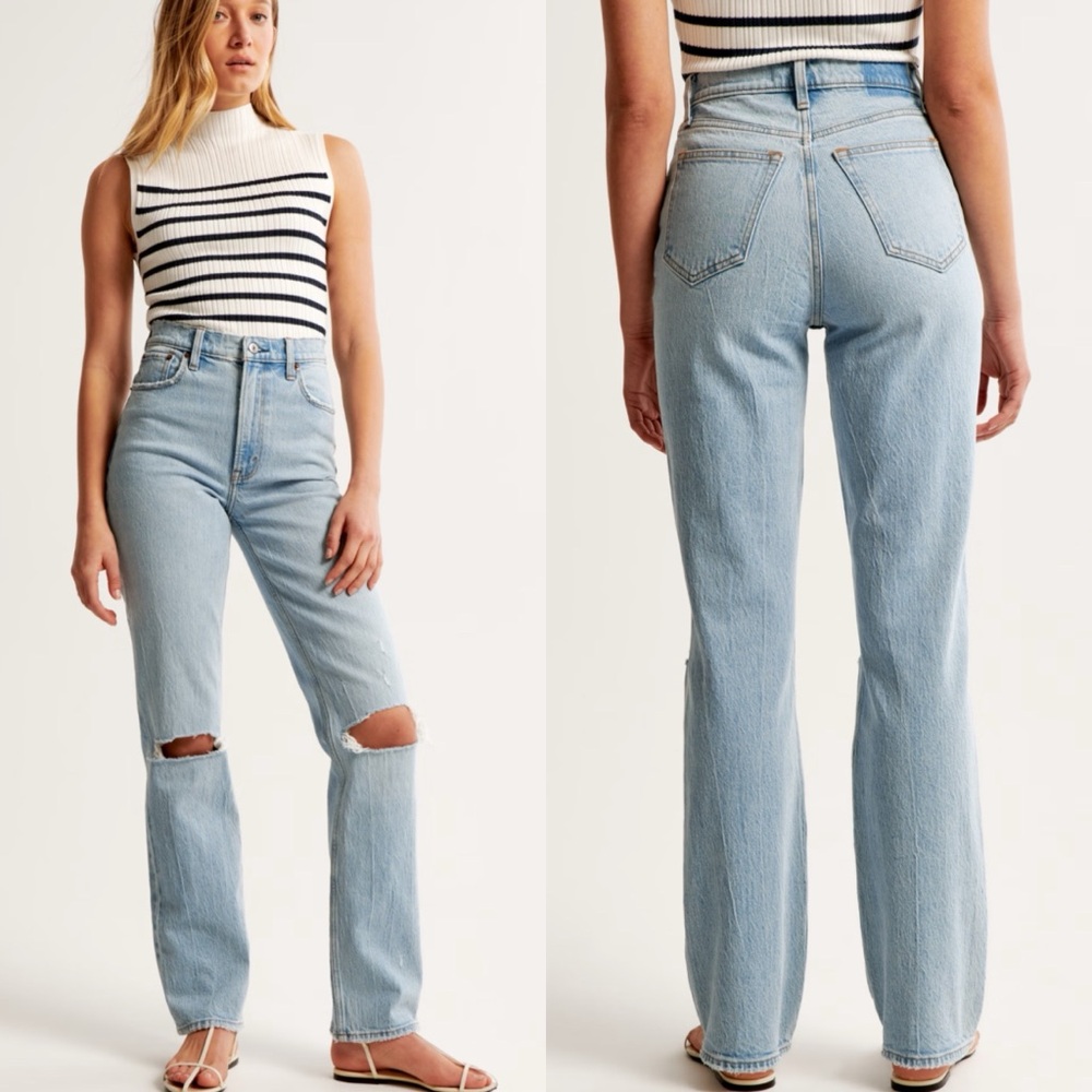 Abercrombie & Fitch Ultra High Rise 90s Straight Jean Light Destroy